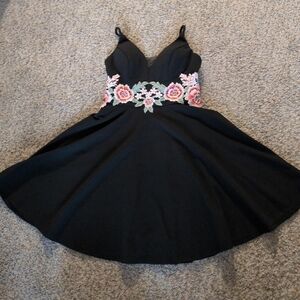Black Dress with Floral Embroidery